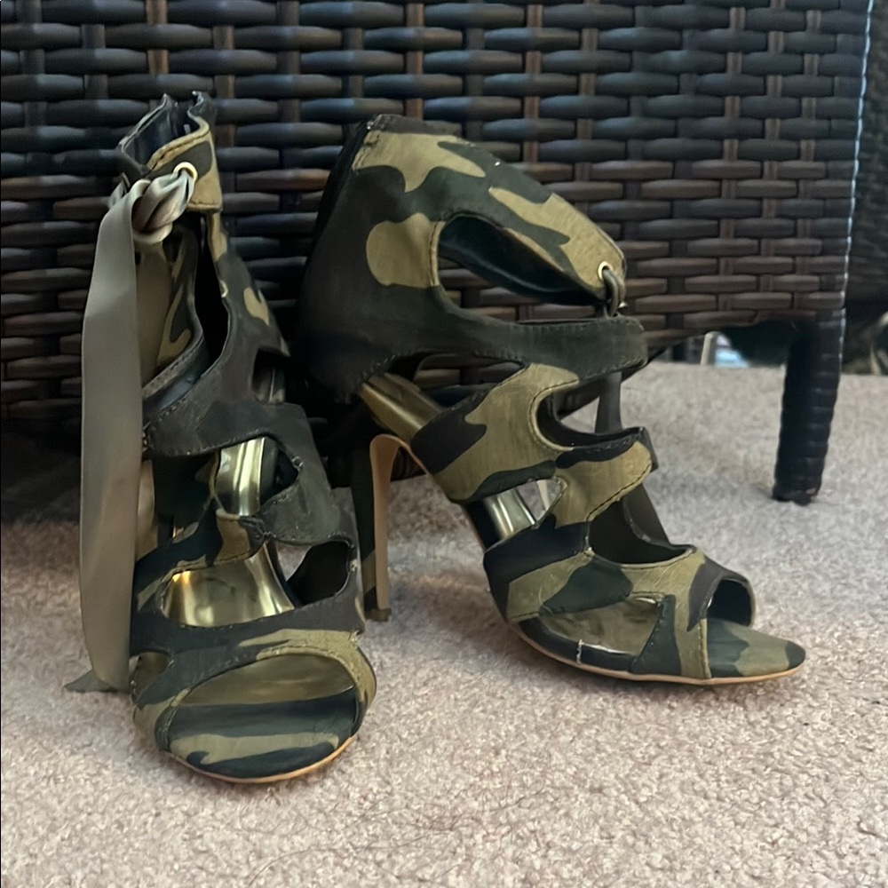 Liliana Camouflage Strappy Heels